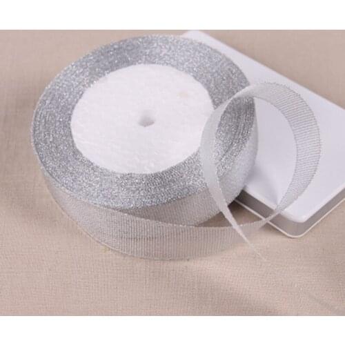 25 Yards 20mm 3/4'' Glitter ribbon Sewing art handmade DIY materials supplies wedding cake decoration gift packages silver