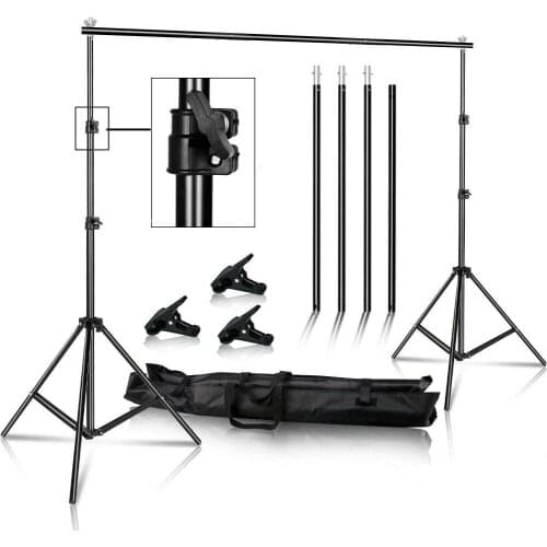 2x3m/6.5ft x 10ft Adjustable Portable Studio Background Support System Stand Muslin Green Screen Photoshoot Backdrop with Clamps