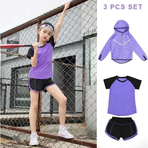 3Pcs Kids Sports Running Set Children Girl Jogging Sportswear Quick-Drying Gym Yoga Badminton Training Clothes Workout Tracksuit