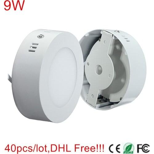 40pcs/lot Surface LED Ceiling Lighting Lamp SMD2835 9W Surface Mounted LED Panel Light 85-265V DHL Free Ship