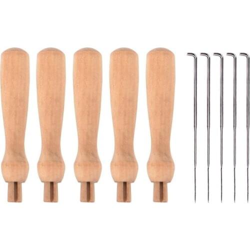 5 Pack Wooden Felting Awl, Needle Felting Handle with 5 Triangle Felting Needles for Needle Felting Kit, Needle Felting Tools