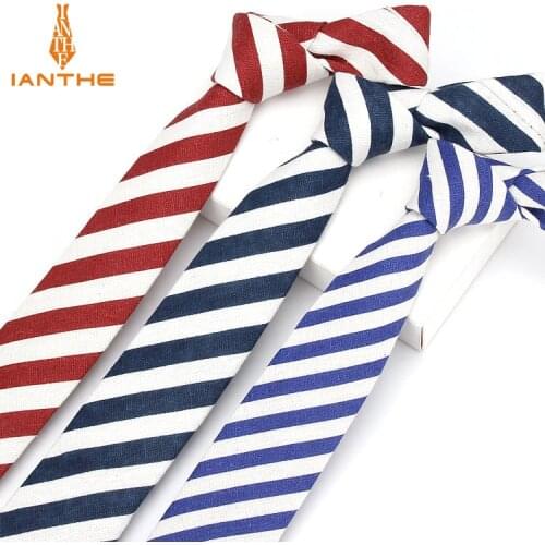Brand New Style Men Vintage Linen Stripe Slim Neck Tie For Man Necktie Mens Fashion Neck ties Designer Handmade Ties Gravatas