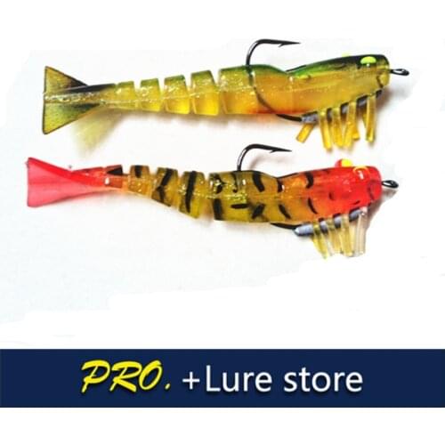 Free shipping 4pcs 90mm 8.5g soft plastic shrimp 90mm 3D eyes soft artifical lifelike shrimp lure tuna bass bream perch
