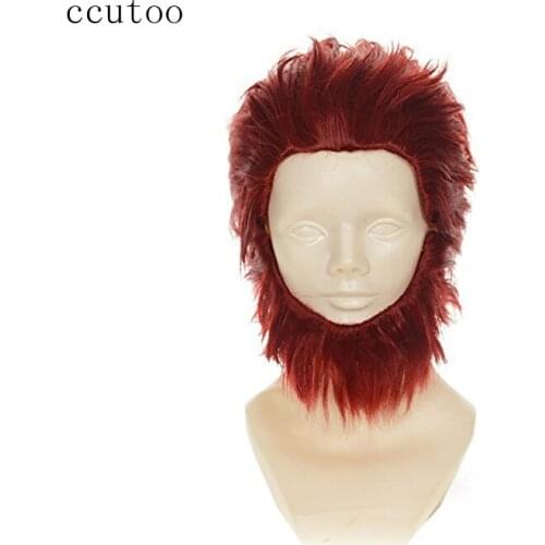 Ccutoo Fate/Zero Rider Short Red Slicked Back Fluffy Layered Synthetic Hair Heat Resistance Fiber Cosplay Full Wigs+Bear