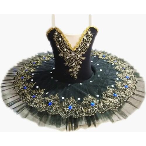 Black Professional Ballet Tutus For Girls Child Swan Lake Ballet Dress Dance Clothes Pancake Ballerina Figure Skating Dress