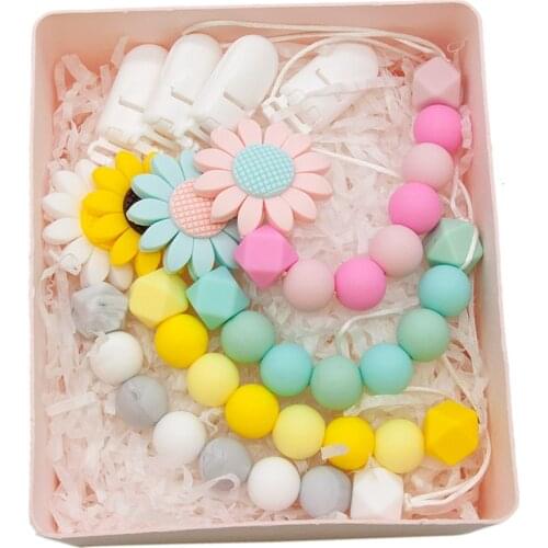 Cute-Idea 1set Sunflower Teether Pacifier Bracelet Accessories Chain Toddle BPA Free Chewable Teething Soft Baby Product
