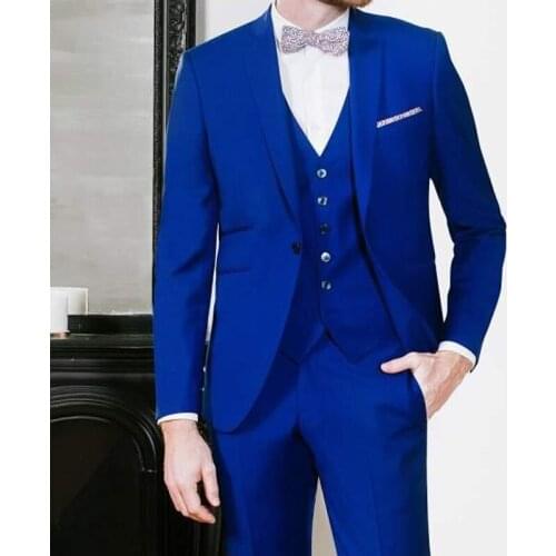 Royal Blue Formal Business Suits for Mens Slim Fit Custom Wedding Groom Tuxedo 3 Piece Male Fashion Jacket Waistcoat with Pants