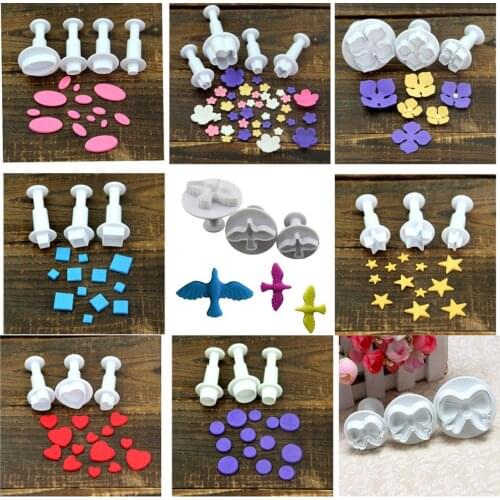 DIY Bow Knot Flower Round Star Plunger Cutter Molds 3pcs/set Square Bird Embossed Stamp For Fondant Cake Cookie Decorating Tool