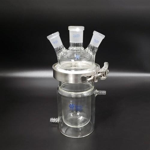 Double-layer cylindrical open reactor bottle 250ml,Inner round bottom,Outer flat bottom,100mm flange,Mid 24/29,Side 19/26