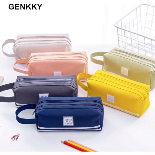 GENKKY Colorful Large Capacity Pencil Bagss Bags Kawaii Korea Fabric Pen Box Pouch Bags School Office Stationary Supplies