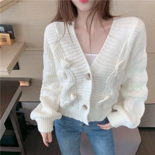 Japanese Kawaii Bow Short Sweater Fall Winter Cardigan WomenS Knit Jacket Sweet Girls Loose Cute Long Sleeve Sweaters 2021