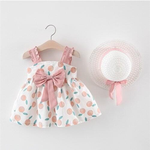 Summer Dress 2021 New Girls Print Apple Princess Dresses + Hat Two-Piece Set Baby Girl Clothes Vestido Children Clothing 0-3 Age