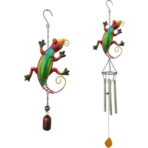 Metal Art Lizard Wind Chimes Bells Indoor Outdoor Stained Glass Windchime Decor K0AB