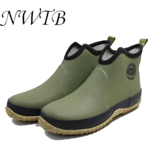 Mens Slip-on Rain Boots Waterproof Rubber Ankle Boots Outdoor Casual Fishing Boots Students Rain Shoes Male Platform Booties46