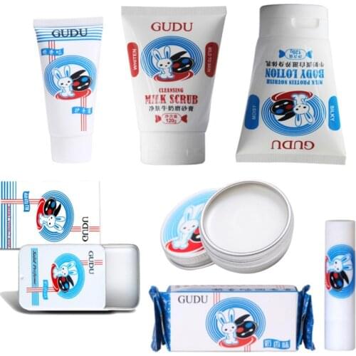 GUDU Cream flavored skin care Set with lip balm hand cream Body Lotion, Soild balm, Cleaning Scrub Moisturizing Cosmetics TSLM1