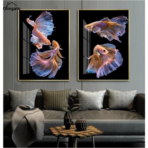 Nordic Realist Animal Wall Art Picture Modern Abstract Goldfish Canvas Painting One Piece Canvas Poster Home Room Decoration