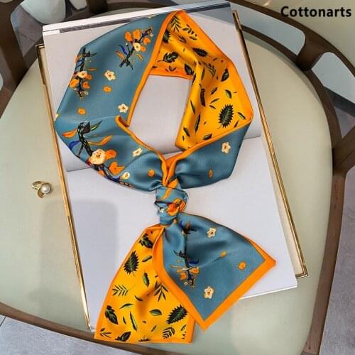New Women Narrow Long Scarf Print Satin Silk Scarves Ladies Headband Fashion Female Warm Neckerchief Head & Wrap Foulard Echarpe