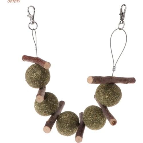 OOTDTY Pet Teeth Grinding Toys Hamster Rabbit Tree Branch Grass Ball Hanging Cage