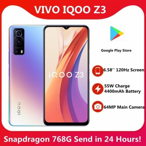 Original IQOO Z3 5G SmartPhone Snapdragon 768G 6.58'' 120Hz Screen 55W Charge 4400mAh Battery 64MP Camera Google Play Store