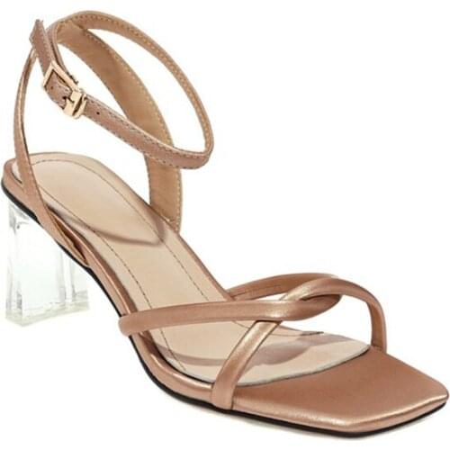 QPLYXCO Women Sandals platform 2021 Pumps Genuine Leather High Heels Peep Toe Chunky Heels Party Wedding Shoes Plus size 43 3808