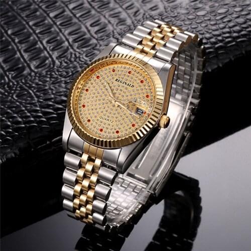 Luxury Brand REGINALD Men Watches Luxury Diamond Wristwatch Stainless Steel Watch Fashion Quartz Wristwatch relogio masculino