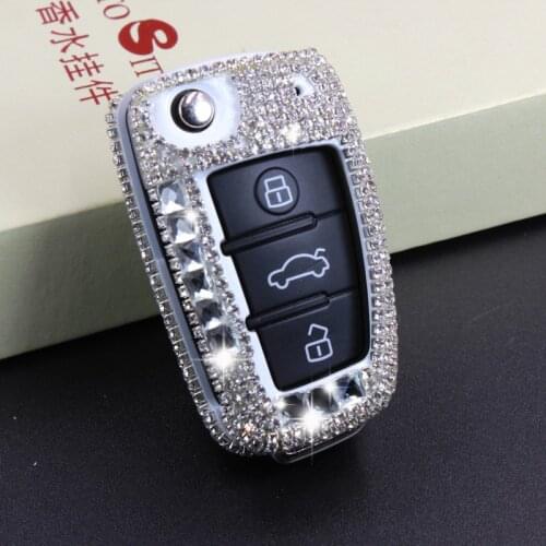 Luxury Diamond Car Styling Car Key Case For Audi A1 A3 A4 A5 Q7 A6 C5 C6 Auto Shell Remote Cover Car-Styling keychain Accessorie