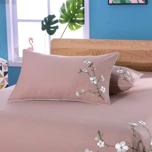 Pink French Pastoral Sytle Brief Pure Cotton Exquisite Embroiderey Floral Pillowcase A Pair 48*74cm