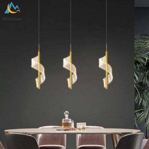 Nordic Modern Simple High-light Acrylic Led Chandelier Bedroom Bar Cafe Dining Room Bedside Lamp Room Decor Spiral Pendant Light