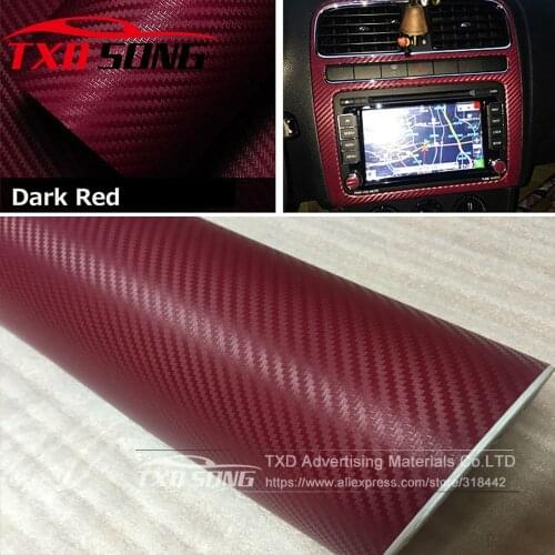 30x127CM(12"X50") Dark Red 3D Carbon Fiber Film Vinyl Sticker Car Body/Interior Decoration 3D Carbon Fiber Wrap Film 16 Colors