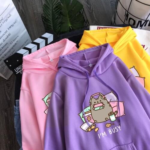 Sweatshirt Couples Shirt Versatile Personalized Print I'm Busy Cat Hoodie Fall 2020 Women Clothing Sweatshirt Women Hoodies