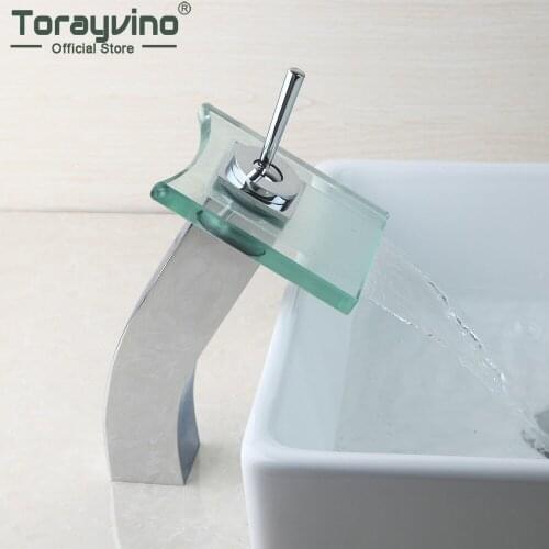 Torayvino Bathroom Faucets Basin Sink Deck Mounted Waterfall Single Handle Solid Brass Sink Faucet Hot And Cold Mixer Water Tap