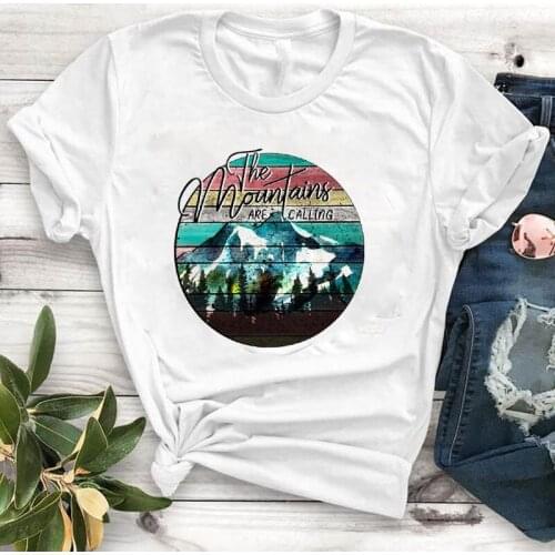 Female T-shirt Casual shirt Women Mountain Calling Travel Happy Camper Summer Print Women Camisa Mujer Top Graphic Tees