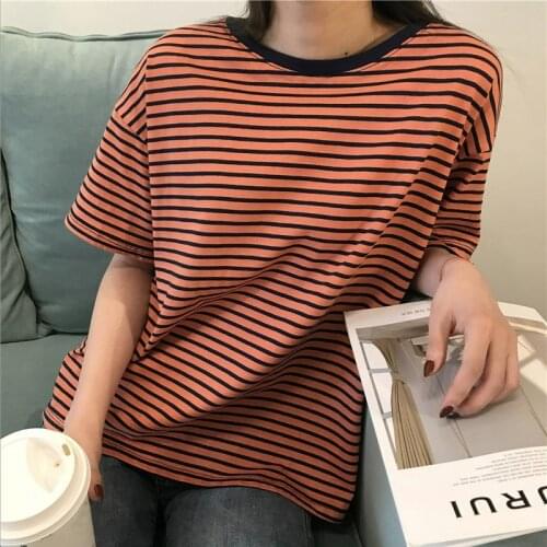 Summer Women T-shirt O Neck Striped T Shirt Fashion Plus Size Tshirt Korean Punk Harajuku Tops Tee 2020