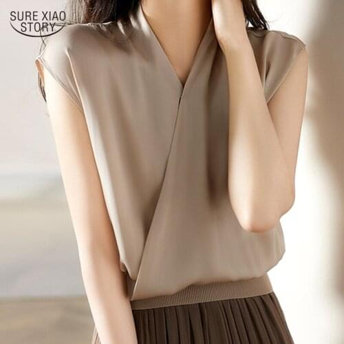 2021 O-neck Short Sleeve Lady Shirt Summer Chiffon Solid Vintage Women Blouses Overlapping Tops Female Blusas Verano Mujer 15650