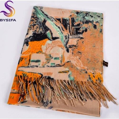 [BYSIFA] Women Camel Wool Scarves Printed New Fashion Cashmere Pashmina Long Scarf Shawl Elegant Brand Warm Female Scarves Wraps