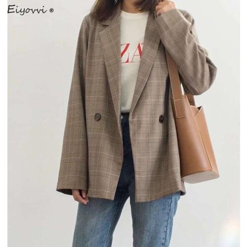 Blazer Women 2021 Autumn New Plaid Korean Retro Chic Casual Loose Short British Top Casual Qualited Jacket Office Top Outerwear