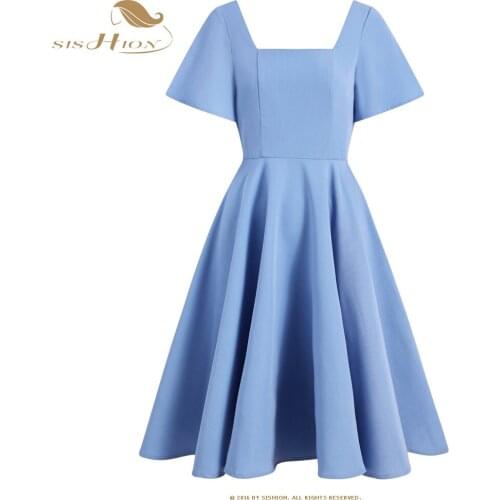 SISHION Backless Party Dress Ruffled Sleeve A-Line Summer 2021 New Temperament Square Collar Women Elegant Dresses SP1397