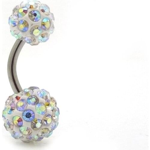 1PCS 316l Surgical Steel Assorted Colors With Double Epoxy Crystal Balls Belly Button Ring Navel Piercing Body Jewelry 14g