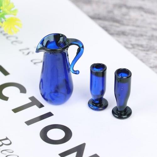 3pcs/Set 1/12 Dollhouse Miniatures Dining Ware Glass Kettle Tea Cup Set Kitchen Accessory