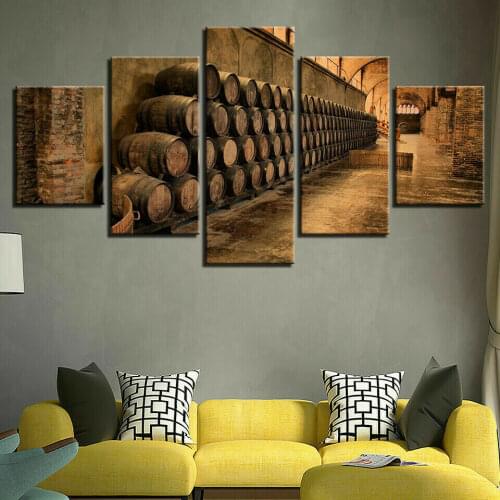 No Framed Canvas 5 Pcs Wine Cellar Wine Barrels Vintage Wall Art Posters Picture Painting Home Decor for Living Room Decoration