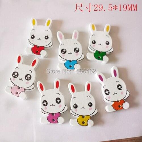 50PCs Mixed 2 Holes Wood Sewing Button Rabbit Pattern 29.5mm x19mm For Diy