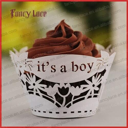 50pcs Hollow Boys Cupcake Wrappers Lase Fondant Cakes Flower Paper Cake Liners Baby Shower Kid Party Table Decorations Supplies