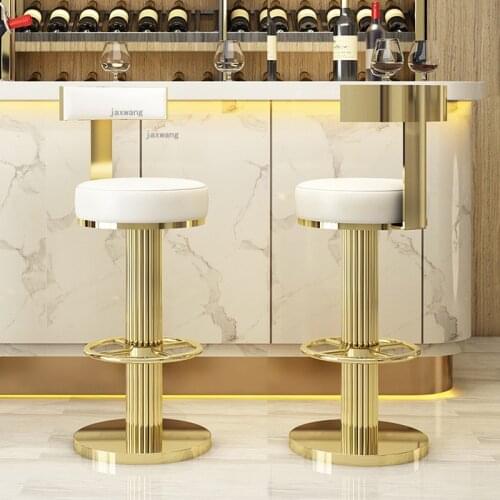 American Stainless Steel Bar Stools for Kitchen Restaurant Household Backrest Bar Chairs Modern Minimalist Hotel High-foot Chair