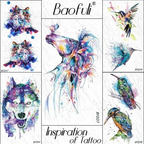 Baofuli Unicorn Butterfly Watercolor Painting Temporary Tattoo Sticker Body Art Arm Flash Tattoos Women Men Kids Fake Tatoo