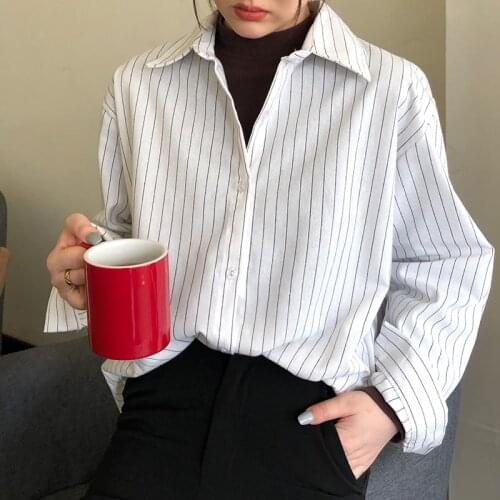 Striped white blouses OL Women Blouses long Sleeve turn-down collar Tops 2020 spring Female Loose Shirts blusas mujer