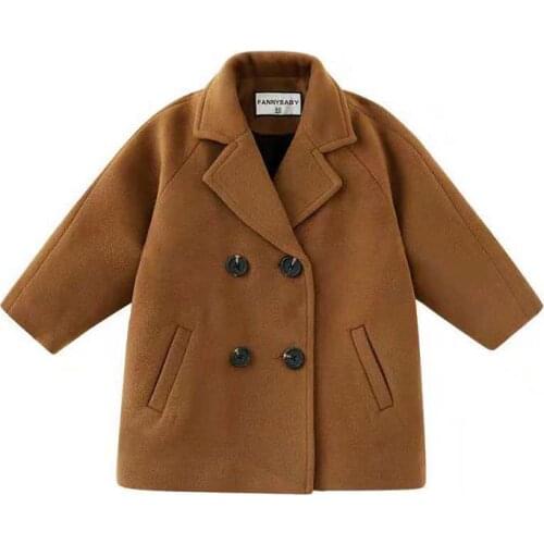 2020 Unisex Kids Overcoat Polyester Boys Woolen Coat Boys Clothes Full Sleeve Long Wool Blends Plaid Girls Clothes Outwear