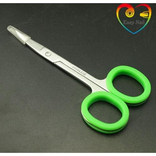EasyNail 2pcs Stainless steel with Green silicone ring eyebrow trimmed Makeup tools beauty scissors gauze cut,cuticle scissors