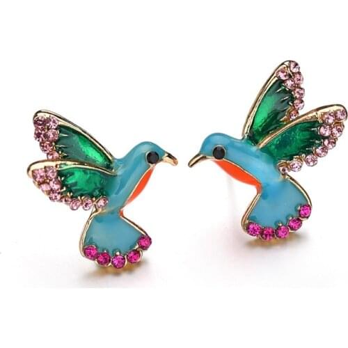 Enamel Animal Bird Stud Earrings Anti Allergy Earring Wholesale High Quality Wedding Birde Earrings For Women Jewelry