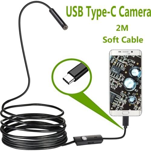 Newest 7.0mm USB Type-C Endoscope Camera Android PC 2m Flexible Snake Inspection Scope Borescope Camera with 6LEDs Adjustable