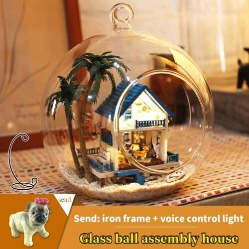 Exquisite Mini Diy Cottage Aegean Sea Glass Ball Hand-assembled House Model Ornaments Toys Creative Girls Birthday Gifts